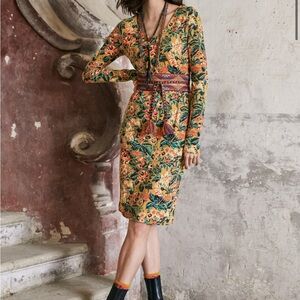 Peruvian Connection Golden Yellow & Blue Floral Long-Sleeve Dress